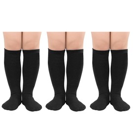 American Trends Kids Toddler Soccer Socks Knee High Tube long Three Stripes Uniform Socks for Boys Girls 1-9 years, 3 Pack Black, 6-9 Years