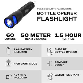 Police Security - Bottle Opener Flashlight - 60 Lumens - Water Resistant - Compact Design