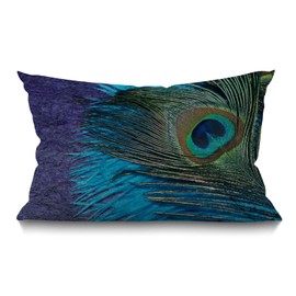 BGBDEIA Cushion Cover Farmhouse Purple and Teal Peacock Decorations Pillow Cover Case for Sofa Couch Cotton Linen 30 x 50 cm 12x20 Inches