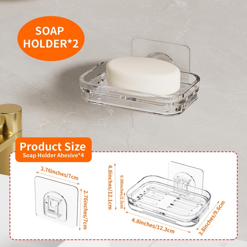 Bar Soap Dish 2 Pack,Self Draining Soap Holder for Shower,Wall