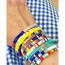 KELITCH Tila Stretch Bracelets Stackable Women Bohemian Friendship Bracelets Rainbow Summer Jewelry (Blue 04B)