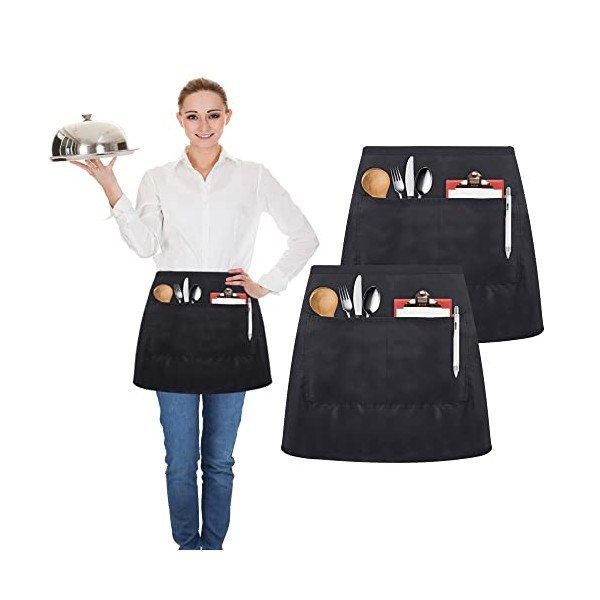 EMAGEREN 2 Pcs Waist Apron Black Short Aprons Half Aprons
