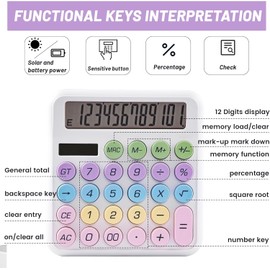Desktop Calculator Cute Candy Color - 12 Digit Standard Basic Calculator, Cute Desk Calculator Dopamine Color Design, As a Gift for Colleagues, Kids,Classmates(White)
