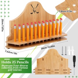 Geelin Golf Pencil Display Case Father Gift Bamboo Wall Golf Pencil Holder Storage, Holds 25 Pens for Home Office Birthday Father's Day Sports Gift for Dad Grandpa (Holder Only)