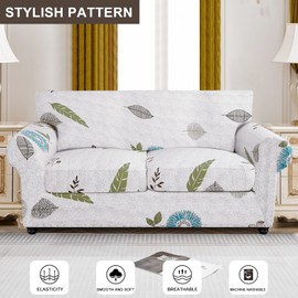 SearchI Stretch Sofa Cover Printed Couch Cover, Floral Pattern 3 Pieces Loveseat Slipcover with 2 Separate Cushion Cover, Washable Furniture Protector for Living Room(Loveseat, Autumn Leaves)