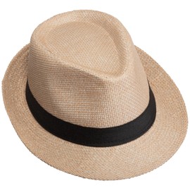 Brandsseller Panamahut Strohhut Design Sommerhut Partyhut Strandhut Einheitsgröße mit schwarzem Hutband