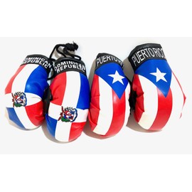 Dominican Puerto Rican Boxing Gloves Combo Pack DR Flag PR Flag for Car accessories decoration