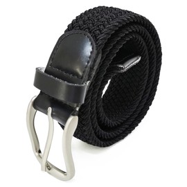 Gloop unisex elastic leather braided stretch belt; stretchable fabric; leather belt; for men and women. - 18730a1 Black