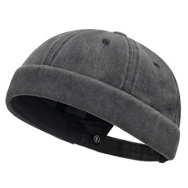 DIYDECAL Classic Vintage Sailor Brimless Docker Cap, No Brim Beanie Hat for Mens Black