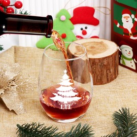 Funny Christmas Wine Glasses, Set of 4 Christmas Stemless Wine Glass for Men Women Friends Family Coworker, Holiday Gifts, Unique Gift Idea for Christmas New Year, 15Oz