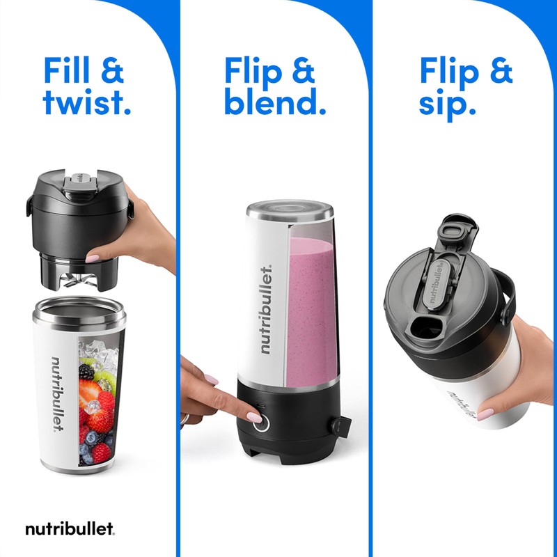 nutribullet Flip Portable Blender with Insulated Cup, White, NBPB50350AW