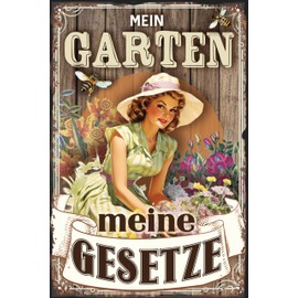 Weatherproof Garden Sign - My Garden, My Laws - Funny Saying Garden Decoration 20 x 30 cm