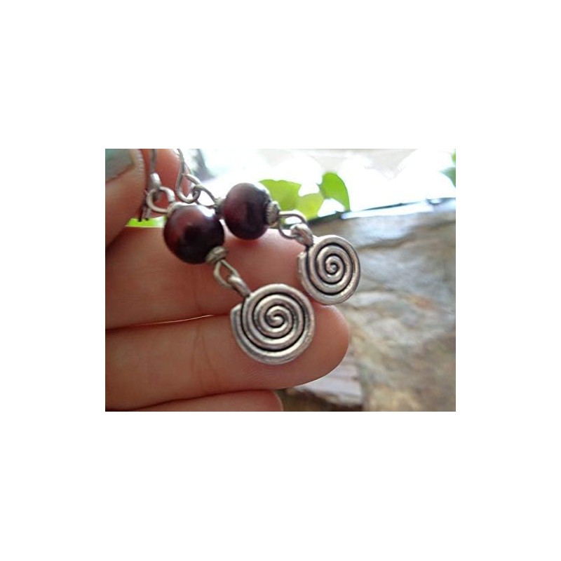 ⊹⊱ ✿★ DUNKELROTES HOLZ MIT ROBUSTER SPIRALE - OHRRINGE NATUR