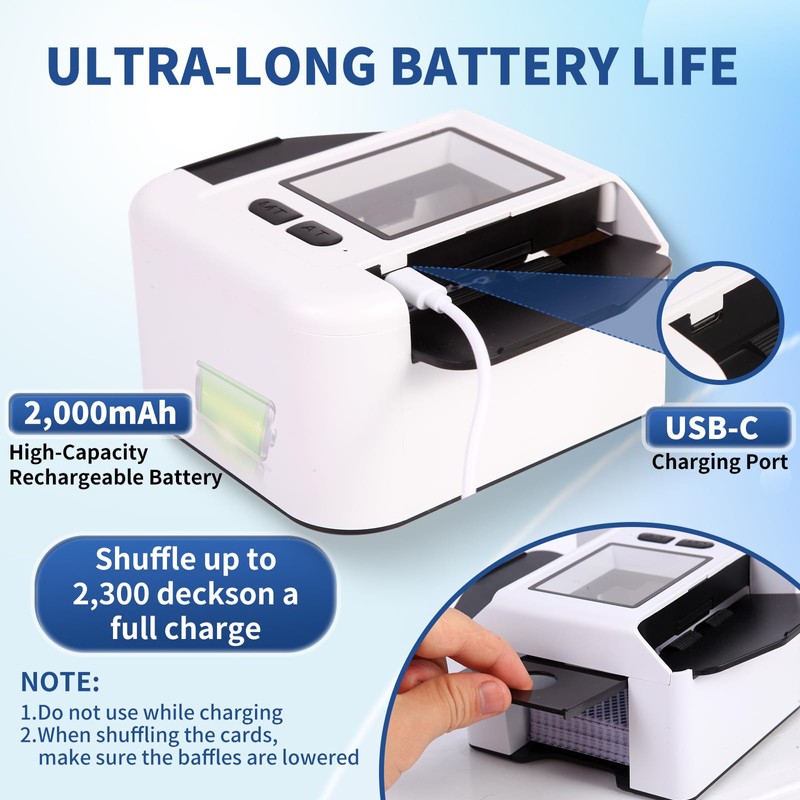 Rechargeable Automatic Card Shuffler for 2 Decks, 2000mAh Built in