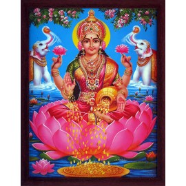Lakshmi showering money with pair of elephants, A poster print with frame for Home and Office Décor Purpose.