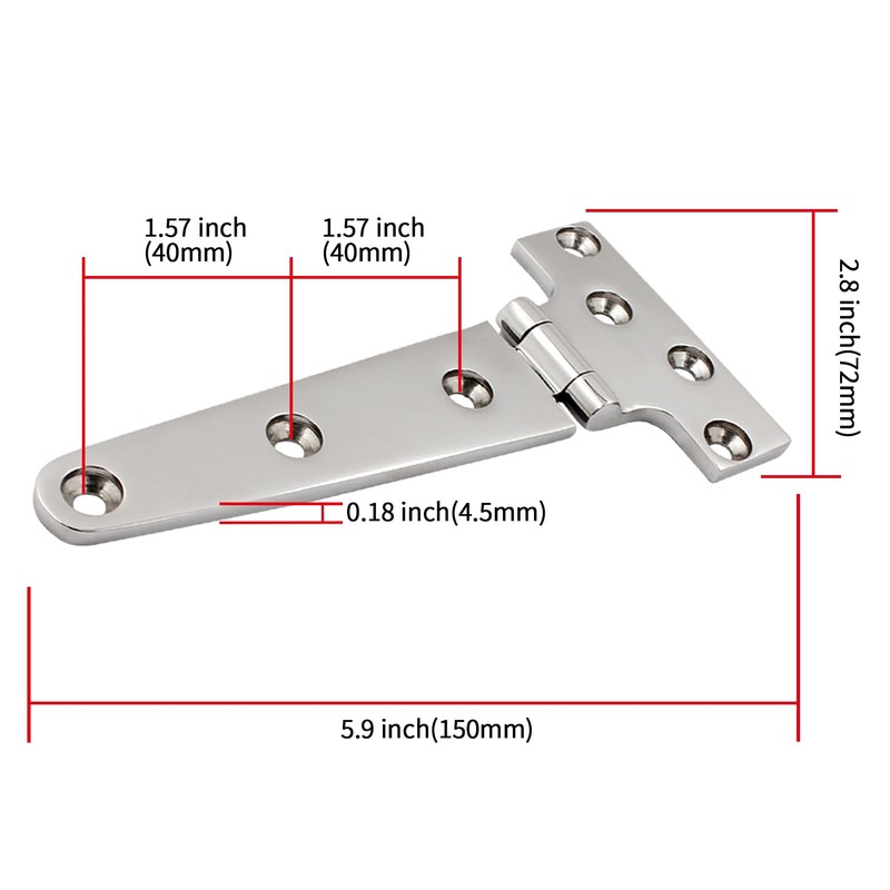316 Stainless Steel T Hinges Marine Grade 6'' x 3"