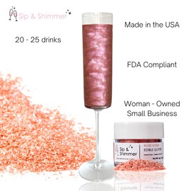 Sip and Shimmer Rose Gold Edible Drink Glitter for Cocktails, Wine, Champagne, Mocktails - Cocktail Sparkles - Food-Grade, Kosher, Nut-Free, Gluten-Free
