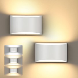 TRLIFE Dimmable Wall Sconces, 3000K/4000K/6000K Selectable Modern Wall Sconce 12W LED Aluminum Wall Mounted Light Set of 2 Hardwired Wall Lights for Bedroom Bedside Living Room Stairway (White, 2P)