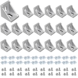 20 Set 2020 Series Aluminum Extrusion Profile Connector with 2028 Corner Bracket, 42pcs T-Slot Sliding Nuts and Hex Screw Bolt Include a Wrench, for 6mm 20S Extruded AL Profile Rail Reinforcing