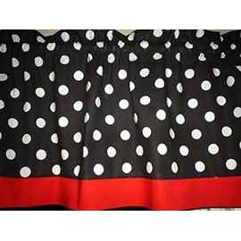 Black White Polka Dot Red Trim Bedroom Widow Curatin Valance