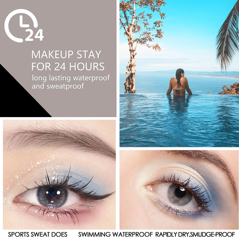 Blue Eyeshadow Palette, Glitter Eyeshadow Palettes Navy Blue Waterproof Long