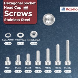 Kozelo 562pcs M3 Socket Head Cap Screws Bolts Nuts Assortment Kit - [M3x4/6/8/10/12/16/20mm] 304 Stainless Steel Allen Socket Drive for 3D Printer