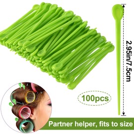 Pndeyo 100pcs Brush Hair Roller Pick, Plastic Hair Roller Locking Tools, Hair Curler Roller Pin Rod Crochet Accessories for Women Girls Hair Curling Styling -Green