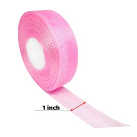 1 inch Pink Organza Ribbon 1 in x 50 Yards Shimmer Sheer Ribbon for Gift Wrapping Bouquet Pink Ribbons 1" Organza Ribbon for Decorating Ribbon Roll DIY Floral Sewing Decorating Crafts Valentine's Day
