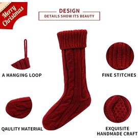 Azuldimen Juego de 4 medias navideñas de color blanco marfil y borgoña, 18 pulgadas, de gran tamaño, tejido de cable, regalos y decoraciones para la fiesta familiar de Navidad (18.0 in - 2marfil blanco + 2 rojos)