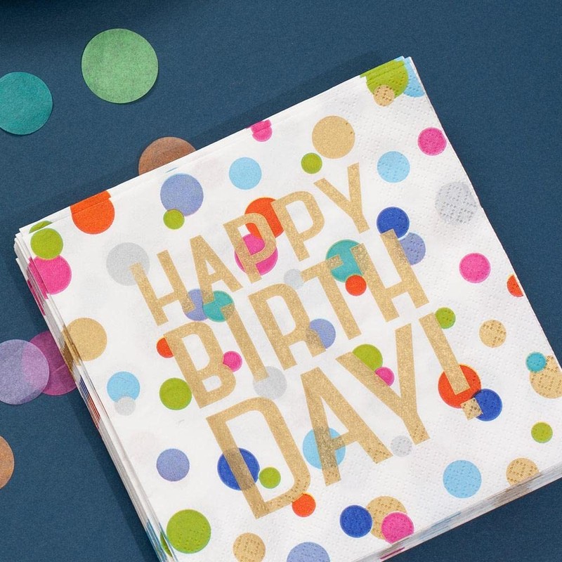 Caspari Happy Birthday Confetti Paper Cocktail Napkins - 80 Count