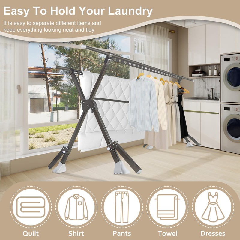 SERdeerCH 52-91 Inches Clothing Rack, Clothes Drying Rack Foldable, Length