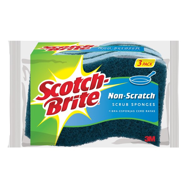 Scotch-Brite Scrub Sponge, 3 Sponges, No Scratch, Non Stick Safe, Dish Scrubber, Scour Sponge