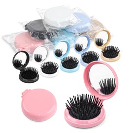 Foldable Travel Hair Brush with Mirror - 30 Pack Portable Round Pocket Comb, Compact Folding Design & Massage Bristles for Men Women (Multicolor)
