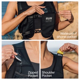 Weste für Lauftelefonhalter, wasserdichte Tasche, reflektierend, verstellbarer Bund, Wasserflaschenhalter, 5 Taschen – Unisex – M/L (83,8–111,8 cm)