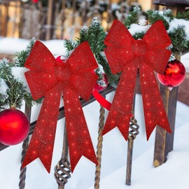 JUSTPRO 32" 72 LED Lighted Red Sparkly Bow Christmas Decoration