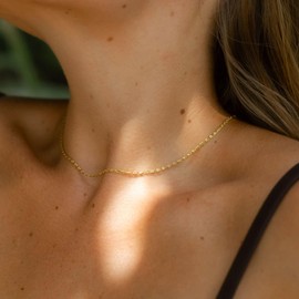 Relveo Dainty Gold Choker Necklace for Women 14K Gold Plated Chain Neckalces Tiny Paperclip Choker Necklaces Everyday Gift