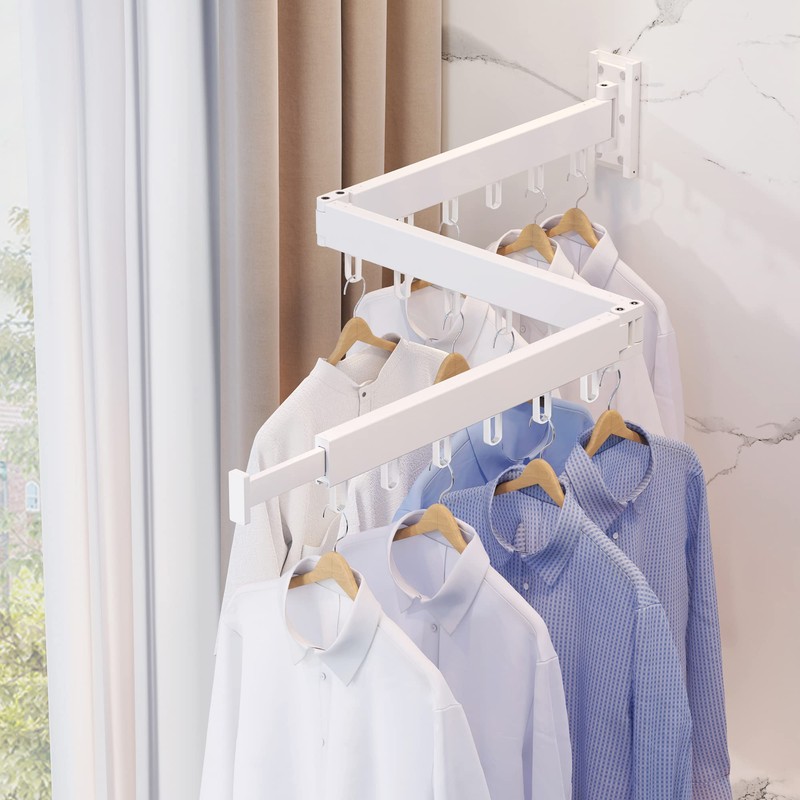 ZdwCyl Clothes Drying Rack Wall Mounted,Drying Rack Clothing,Clothes Hanging Rack,Retractable,Collapsible(Tri-Fold),