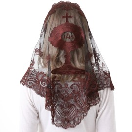 Ammmscaf Catholic Mass Church Velo Encaje Misa tradicional de ceremonia religiosa en una iglesia tradicional u ortodoxa, marrón y negro, 47.3" across by 23.6"