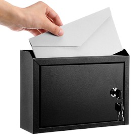 Metal Suggestion Box Locked Mailbox Drop Box with Lock, Wall Mounted, Black - 9.8 x 3 x 7 in