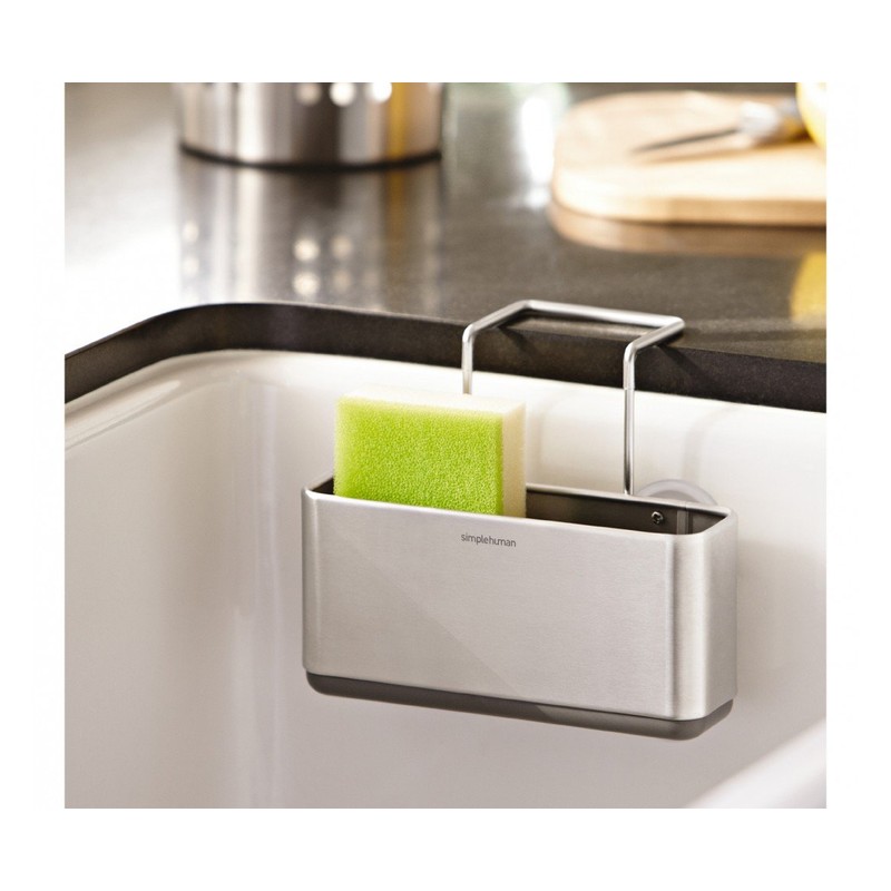 simplehuman Slim Sink Caddy Sponge Holder, Brushed Stainless Steel, Silver