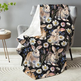 dhakalrlde Flower Rabbit Throw Blanket - Plush, Soft, Comfy, Lightweight, Warm, Fuzzy, Anti-Pilling Flannel Blanket for Couch, Travel, Bed, Office, Outdoor - Ideal Gift for All 50''×60''