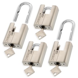 Zarker J45S keyed Alike Padlocks, Heavy Duty Stainless Steel Shackle Lock, 12 Keys, Waterproof and Rustproof Storage, Warehouses, Garage, Outdoors, 4-Pack