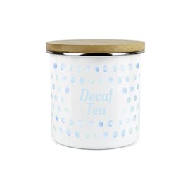 Purely Home Aqua Polka Dots Spots Decaf Tea Canister - White Metal Enamel Kitchen Food Storage Container