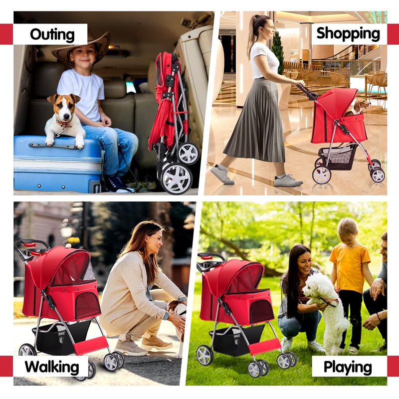 Azaeahom Pet Stroller, 4 Wheels Pet Strolling Cart for Medium/Small