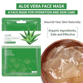 Mascarilla calmante de aloe vera, mascarillas faciales hidratantes, mascarilla facial hidratante para el cuidado de la piel, mascarilla facial para pieles secas, grasas y sensibles, mascarilla
