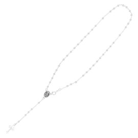 Solid 925 Sterling Silver 3mm Italian Virgin Mary Rosary Bead Cross Necklace | Made In Italy | 925 Sterling Silver Rosary Y Necklace Chain for Women And Men, 24" Inches