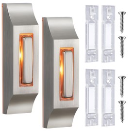 Enhon 2 Pack Metal Doorbell Push Button, Heavy Duty Metal Door Bell Button, Garage Doorbell with Warm LED Light Compatible with Wire Doorbell Chimes, Transformer, Ringers, Buzzers (Stylish Style)