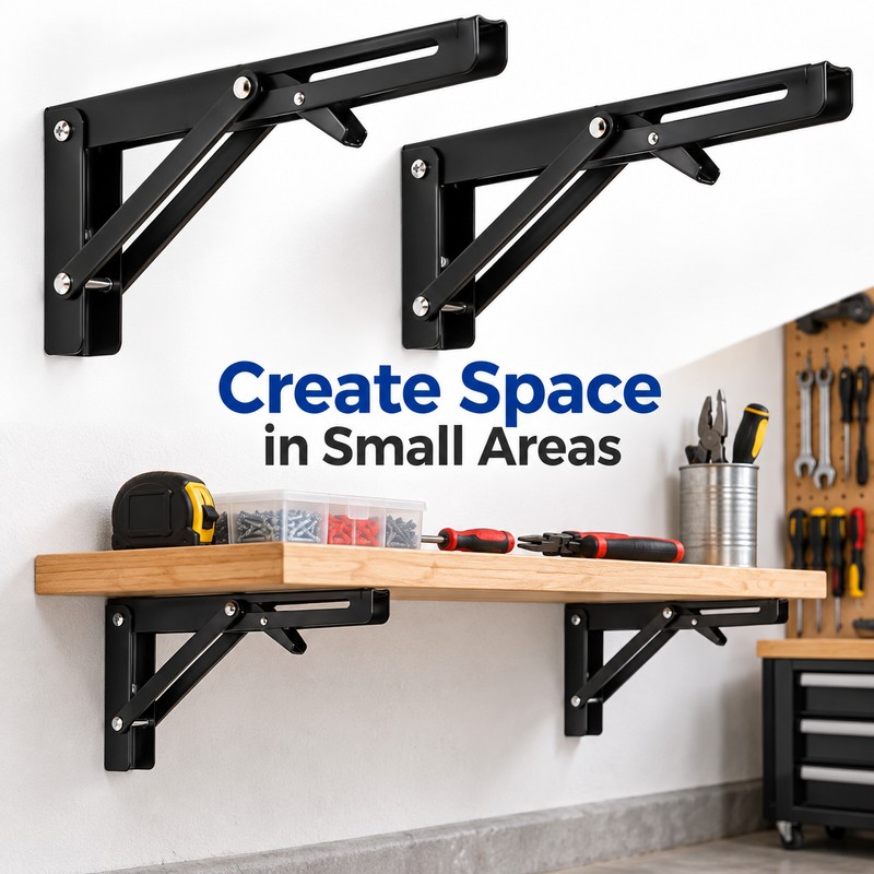 2 Pack 6 Inch Folding Shelf Brackets, 90° Metal Wall