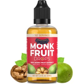 Monk Fruit Extract (6 Drops = 1 Tsp of Sugar) Zero Calories, Non-GMO, No Fillers - Liquid Monk Fruit Sweetener No Erythritol by Transparency Foods NEW FORMULA (1.7oz, 167 servings)