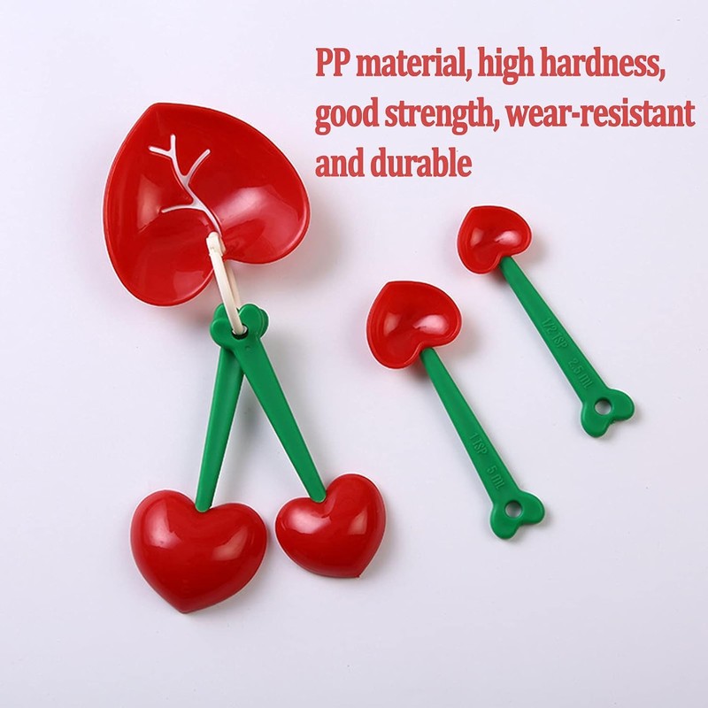 5 Pack Cherry Measuring Spoons Set, Love Heart-Shaped Measure Spoons